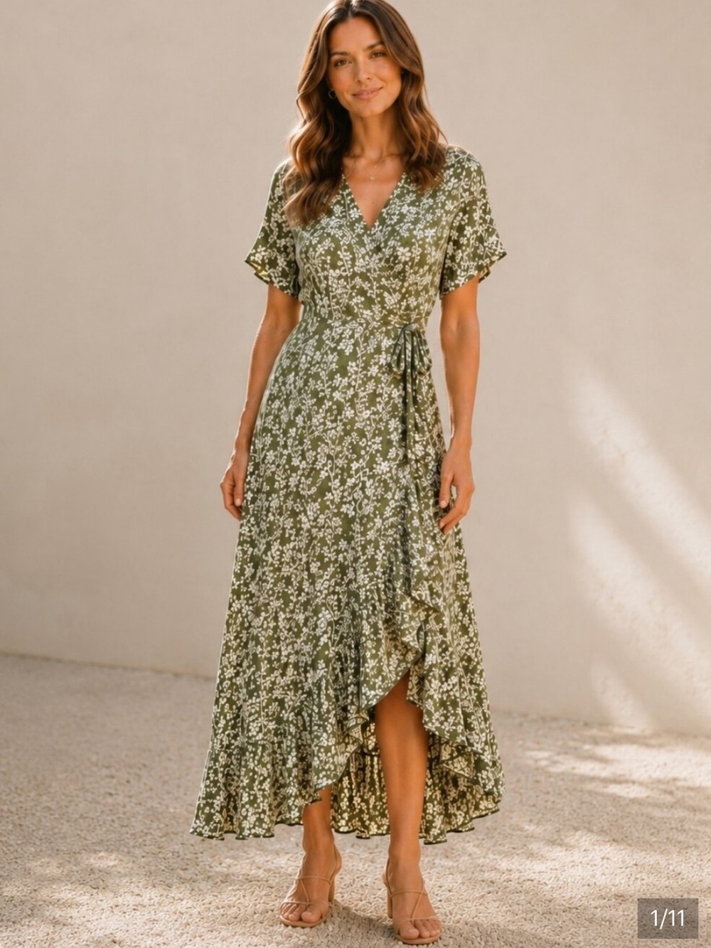PAPILLON Floral Garden Party True wrap Ruffle Hem midi dress Size XL